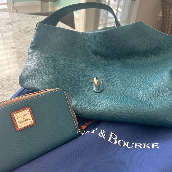 Dooney & Bourke Pebble Grain Hobo Bag and WALLET TEAL - Picture 7 of 7